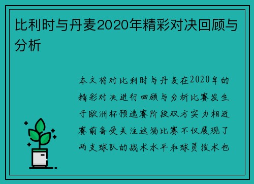 比利时与丹麦2020年精彩对决回顾与分析